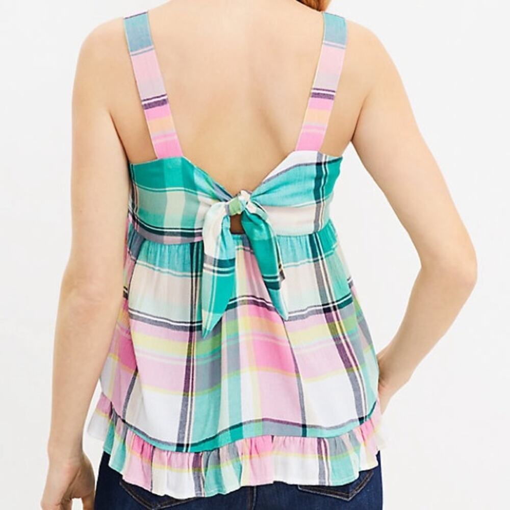 Loft Plaid Tie Back Peplum Cami Tank NWT 54.50 Size 8P